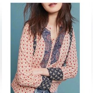 Antik Batik Red and Blue Quilted Jacket/Blouse - M/40